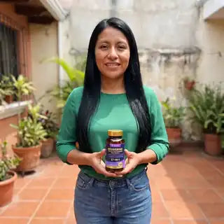 Wendy en su patio con la Berberina 27 en 1