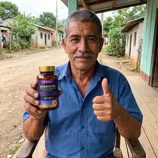 Carlos Enrique con su frasco de Berberina 27 en 1