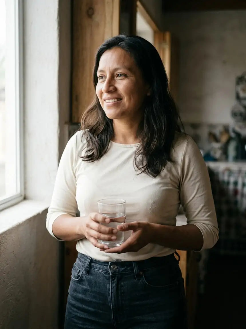 Mujer sonriendo, desinflamada y liviana